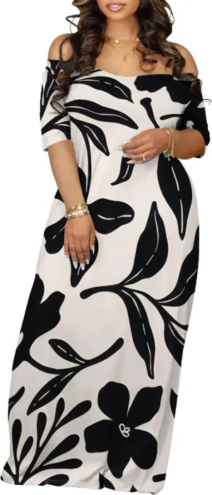 Womens Sexy Beach Outfits Summer Off Shoulder Sexy Maxi Dresses Flowy Dress