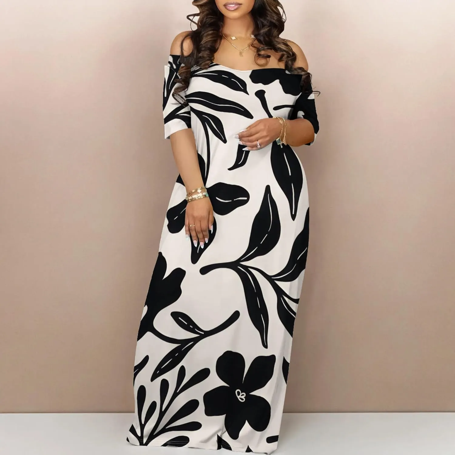 Womens Sexy Beach Outfits Summer Off Shoulder Sexy Maxi Dresses Flowy Dress