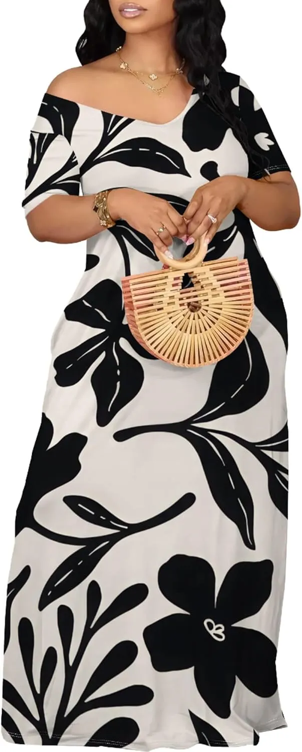 Womens Sexy Beach Outfits Summer Off Shoulder Sexy Maxi Dresses Flowy Dress