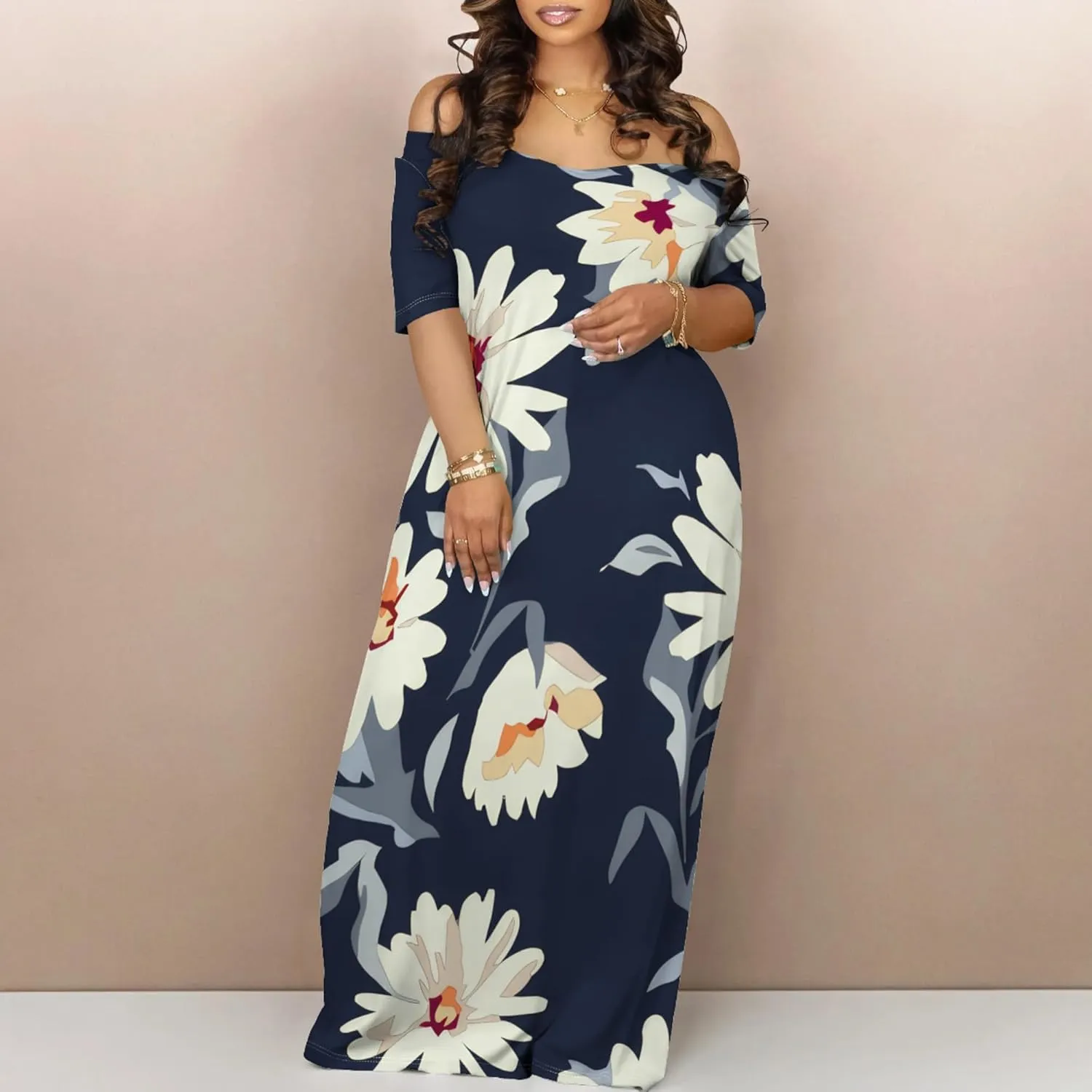 Womens Sexy Beach Outfits Summer Off Shoulder Sexy Maxi Dresses Flowy Dress