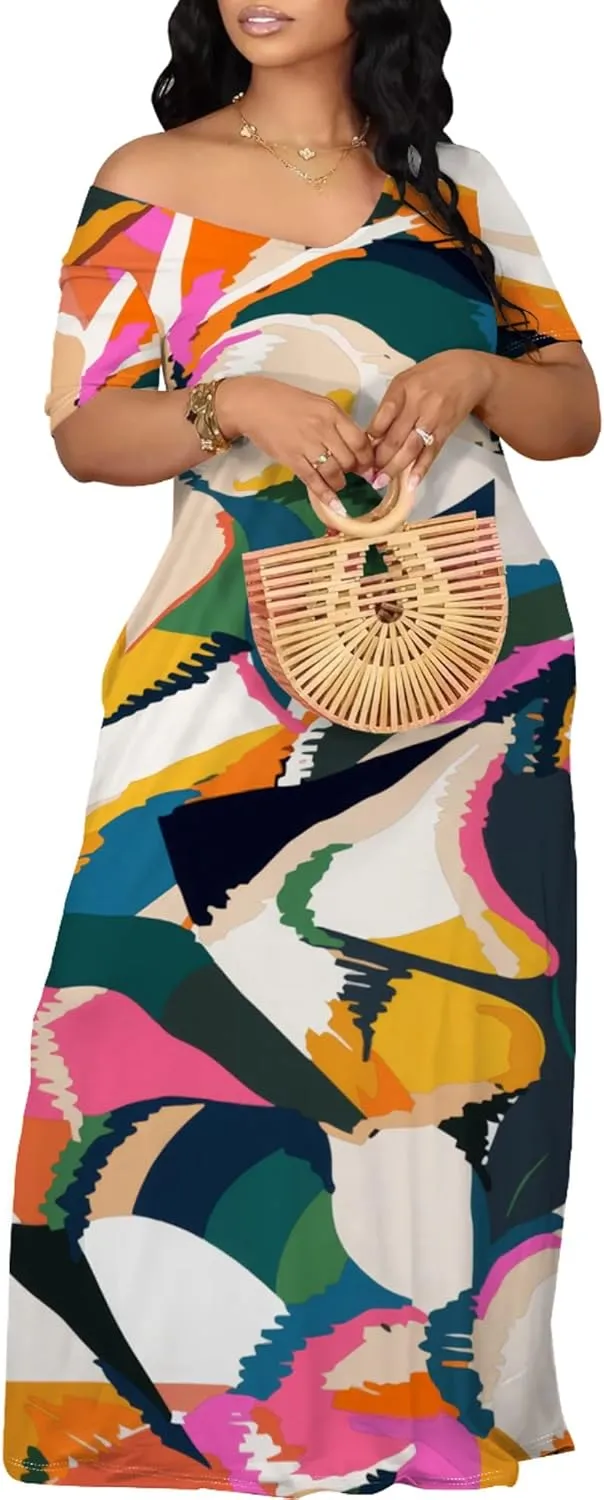 Womens Sexy Beach Outfits Summer Off Shoulder Sexy Maxi Dresses Flowy Dress