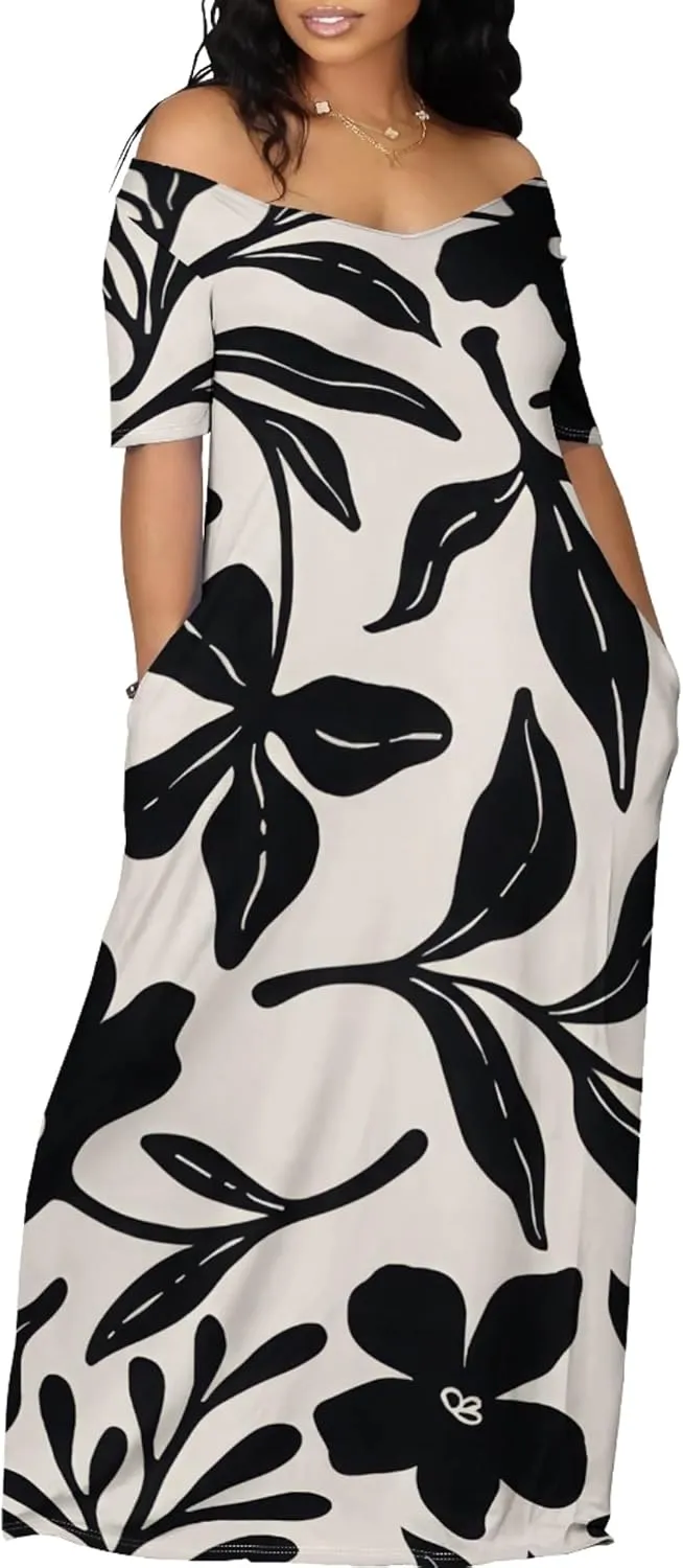 Womens Sexy Beach Outfits Summer Off Shoulder Sexy Maxi Dresses Flowy Dress