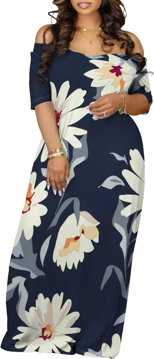 Womens Sexy Beach Outfits Summer Off Shoulder Sexy Maxi Dresses Flowy Dress