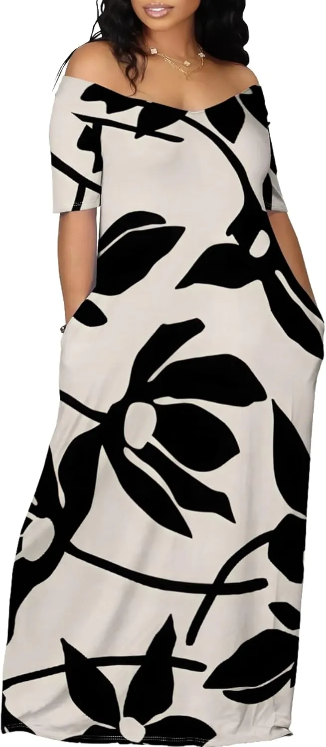Womens Sexy Beach Outfits Summer Off Shoulder Sexy Maxi Dresses Flowy Dress