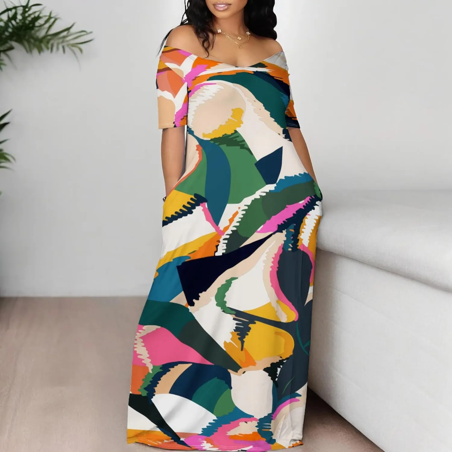 Womens Sexy Beach Outfits Summer Off Shoulder Sexy Maxi Dresses Flowy Dress