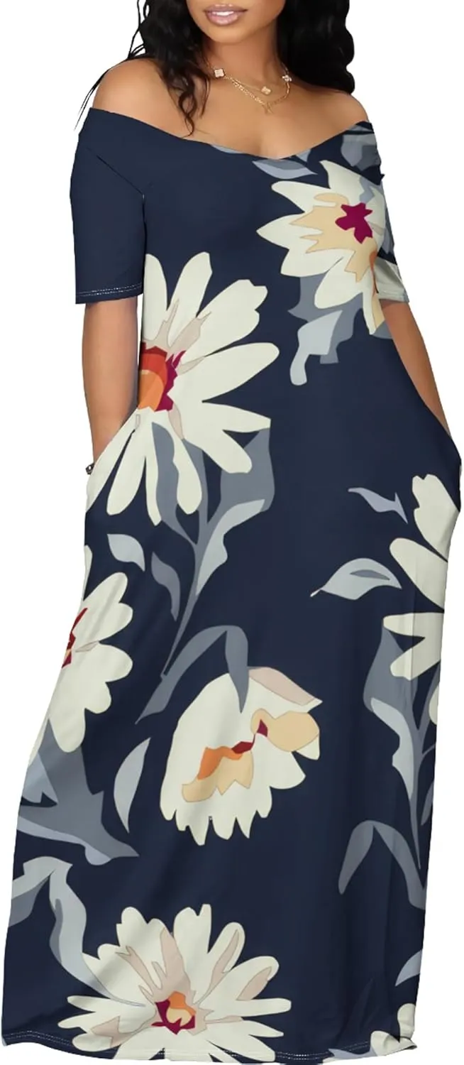 Womens Sexy Beach Outfits Summer Off Shoulder Sexy Maxi Dresses Flowy Dress