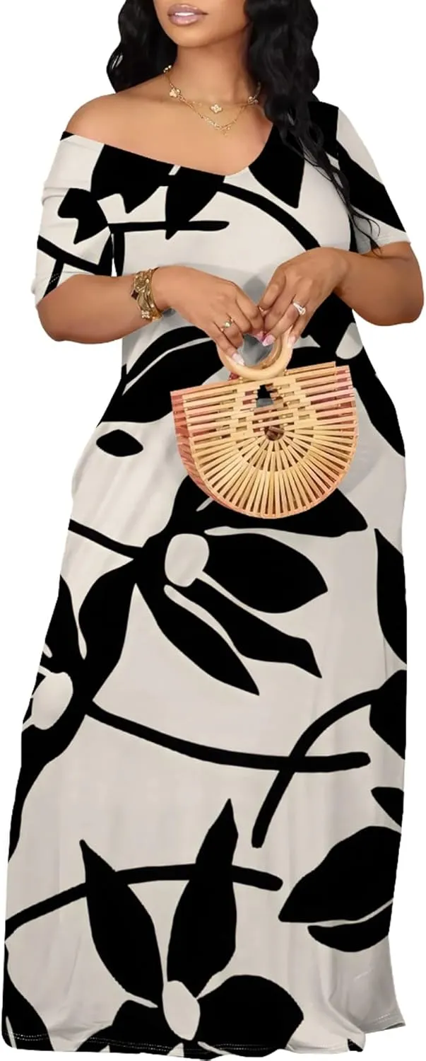 Womens Sexy Beach Outfits Summer Off Shoulder Sexy Maxi Dresses Flowy Dress
