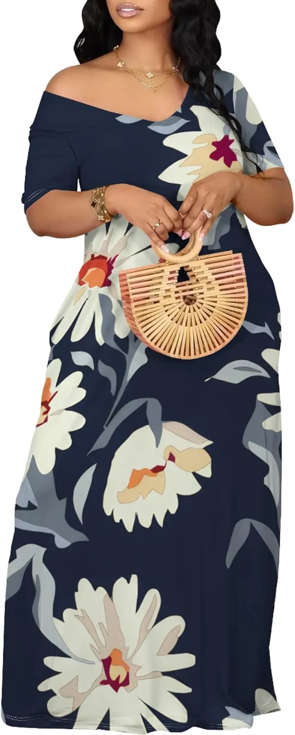 Womens Sexy Beach Outfits Summer Off Shoulder Sexy Maxi Dresses Flowy Dress