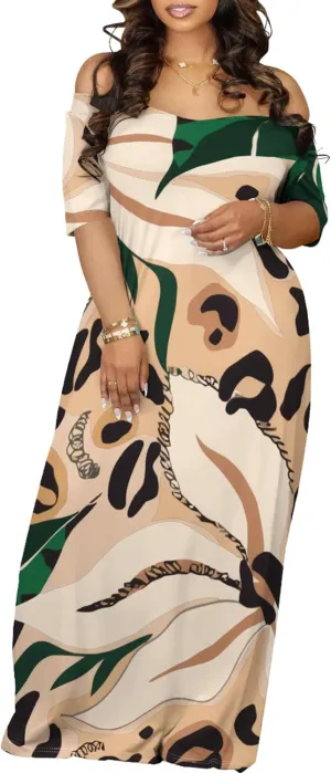 Womens Sexy Beach Outfits Summer Off Shoulder Sexy Maxi Dresses Flowy Dress