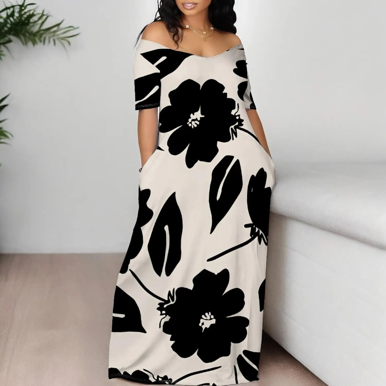 Womens Sexy Beach Outfits Summer Off Shoulder Sexy Maxi Dresses Flowy Dress