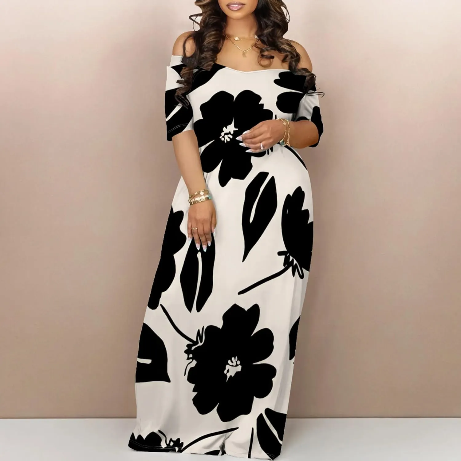 Womens Sexy Beach Outfits Summer Off Shoulder Sexy Maxi Dresses Flowy Dress