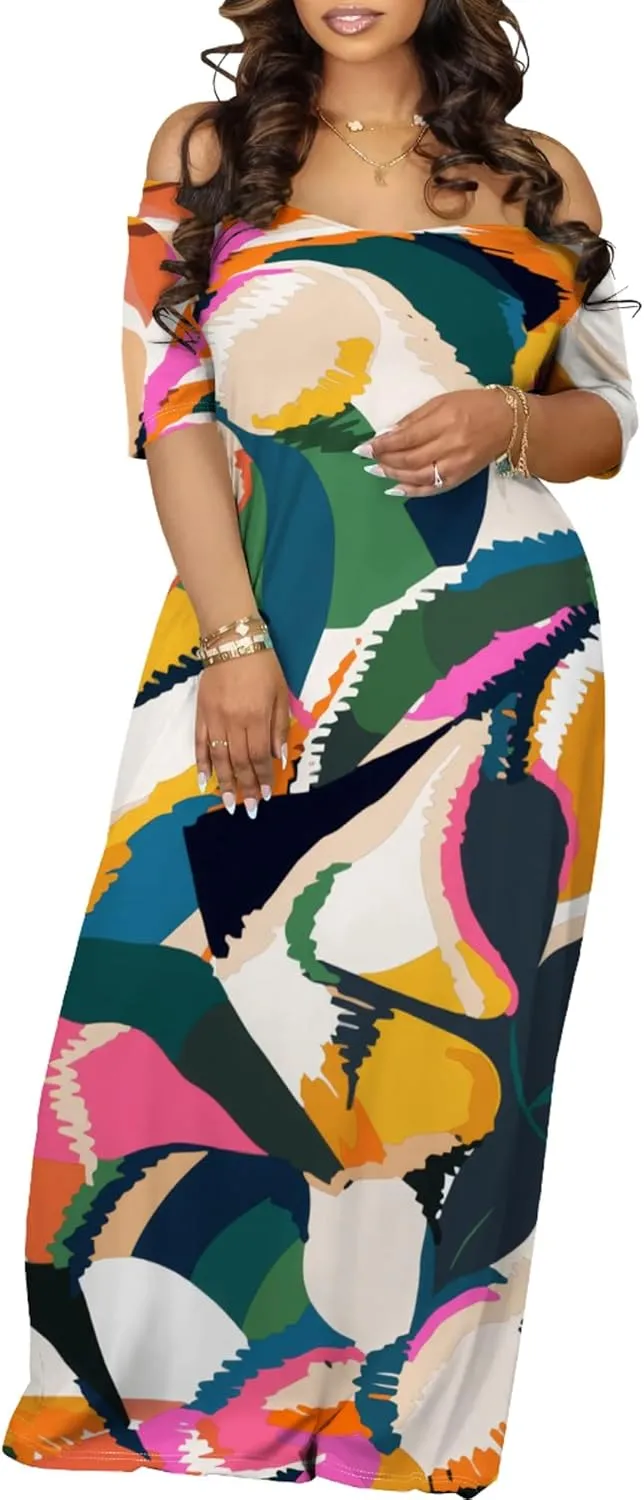 Womens Sexy Beach Outfits Summer Off Shoulder Sexy Maxi Dresses Flowy Dress