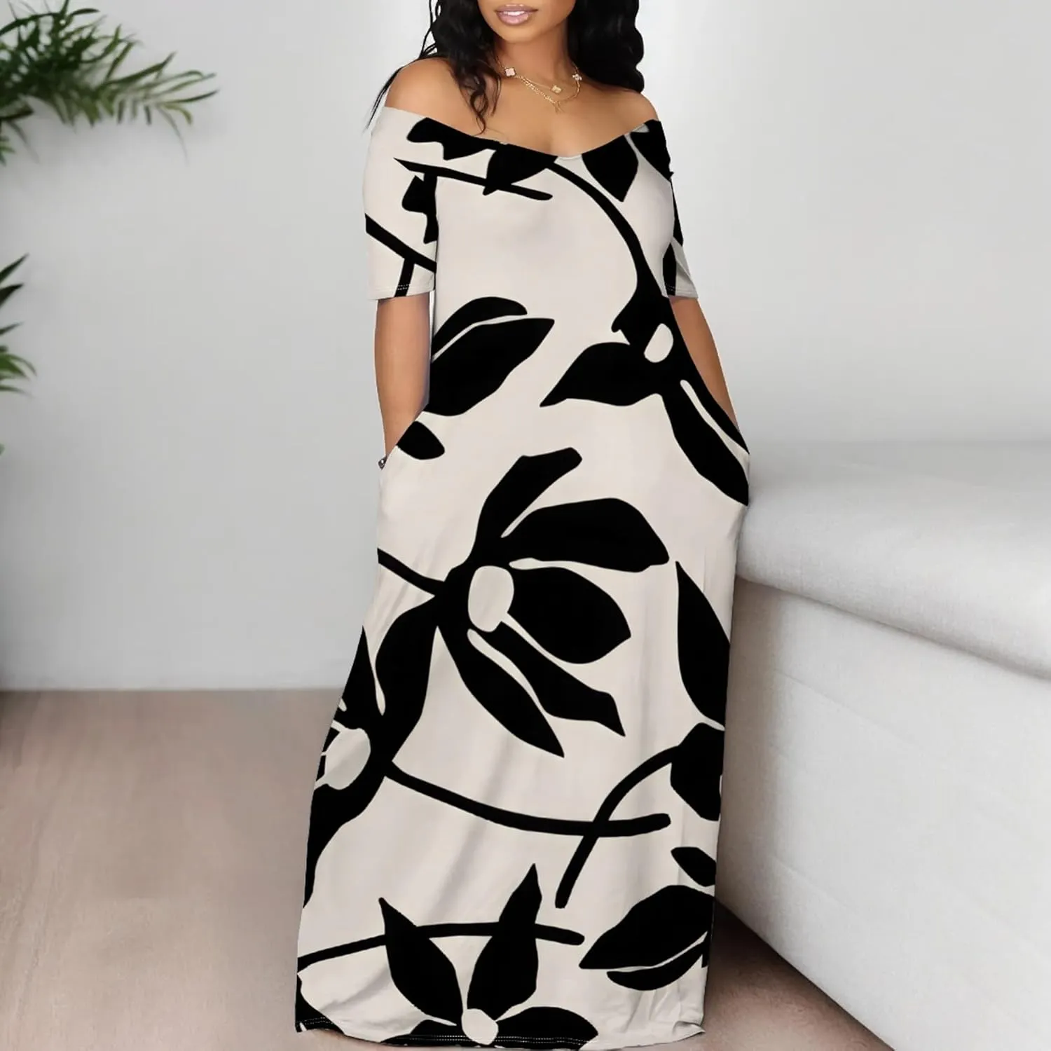 Womens Sexy Beach Outfits Summer Off Shoulder Sexy Maxi Dresses Flowy Dress
