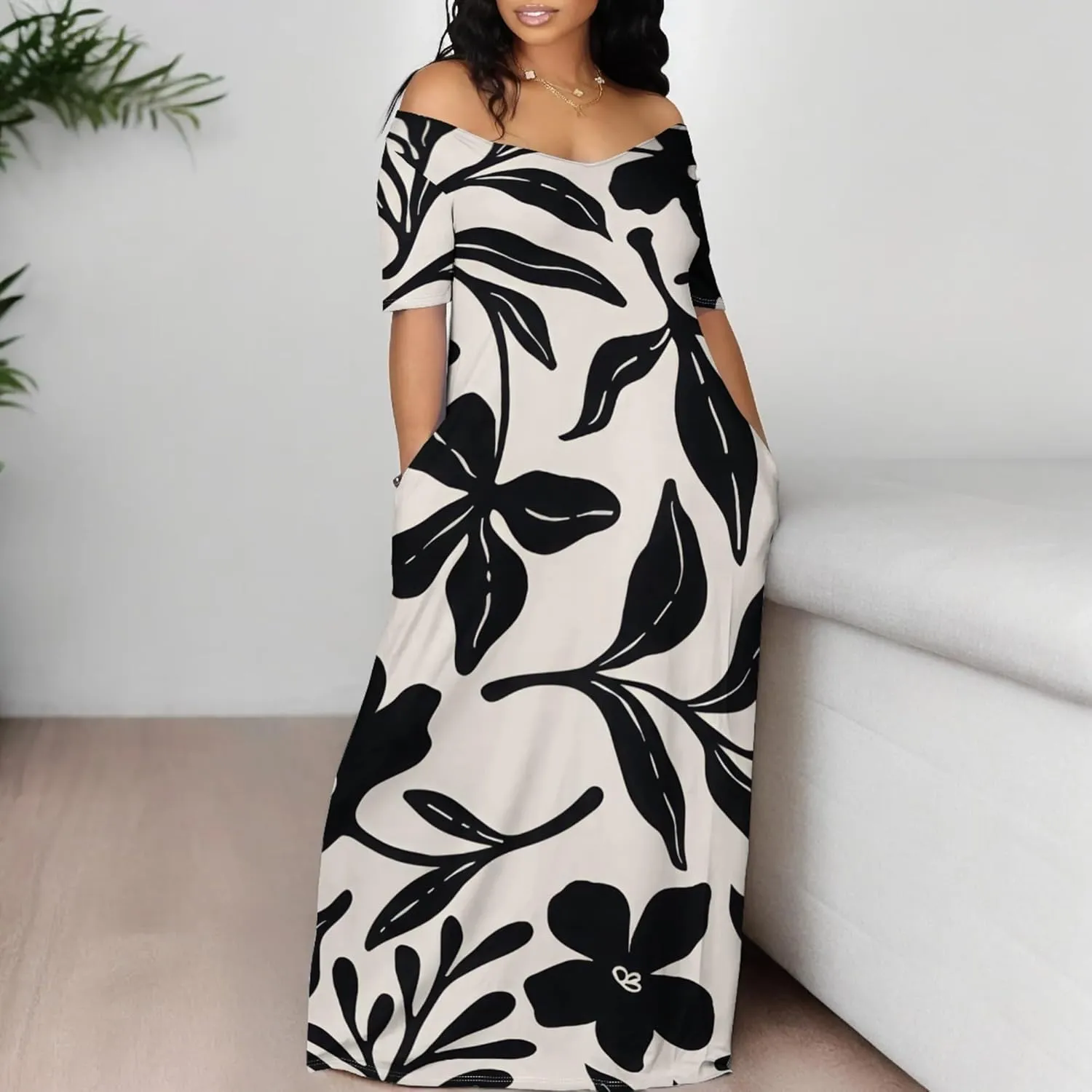 Womens Sexy Beach Outfits Summer Off Shoulder Sexy Maxi Dresses Flowy Dress