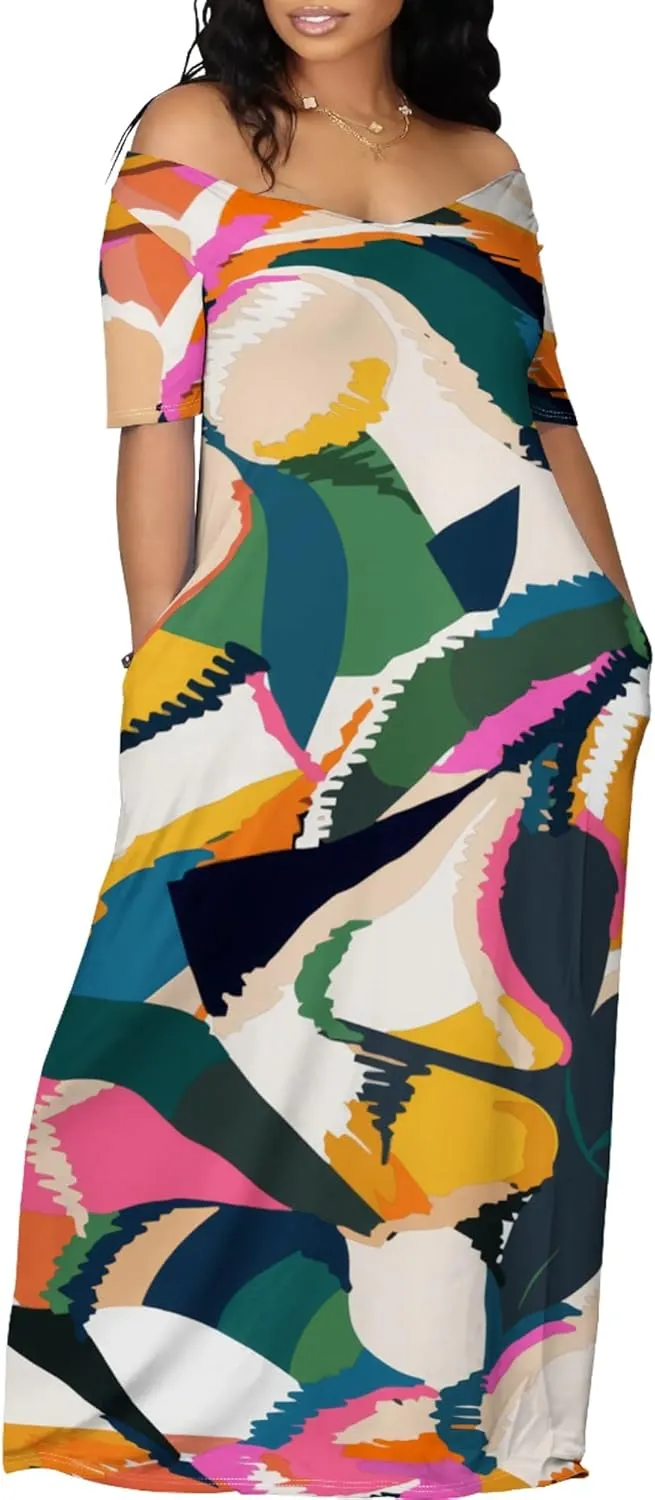 Womens Sexy Beach Outfits Summer Off Shoulder Sexy Maxi Dresses Flowy Dress