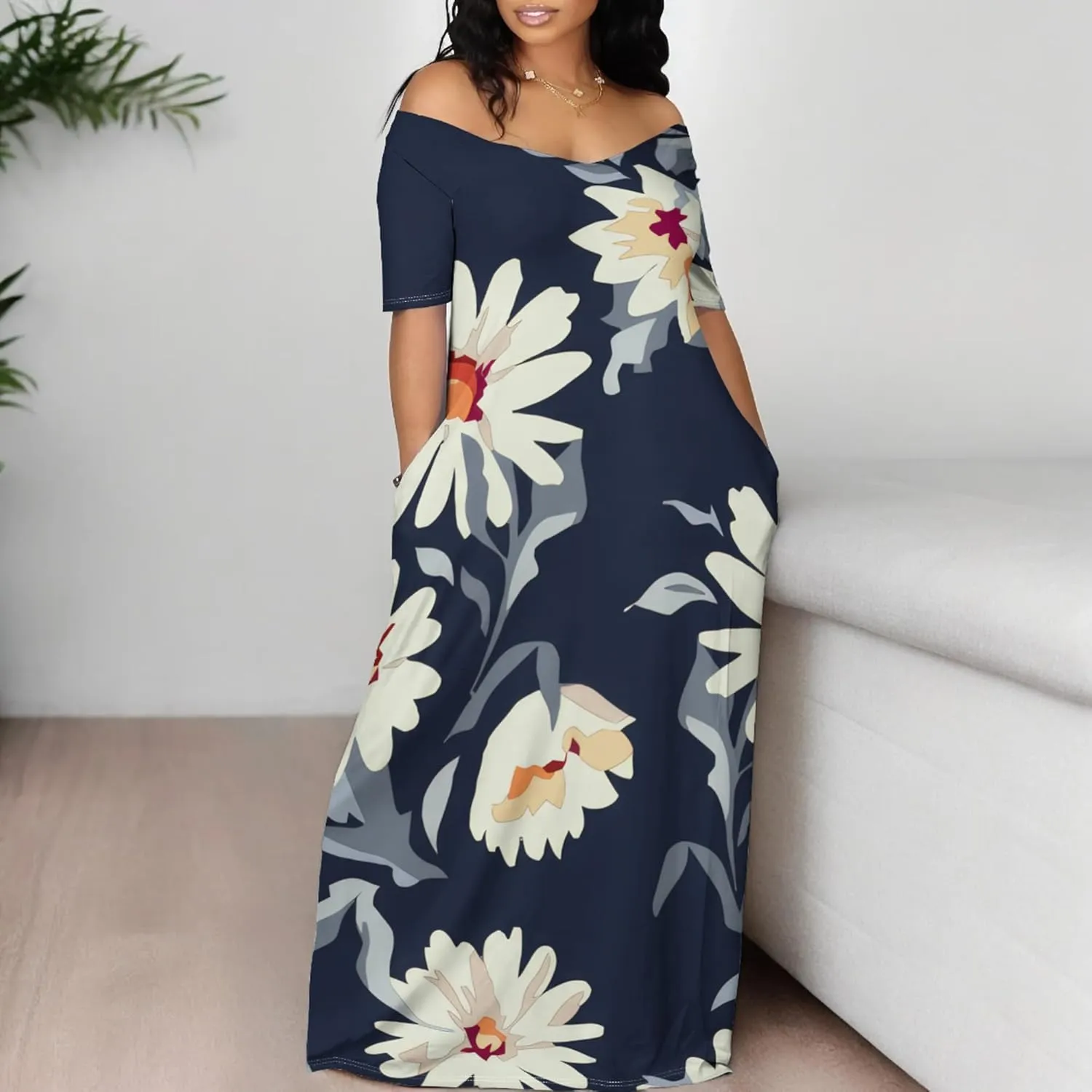 Womens Sexy Beach Outfits Summer Off Shoulder Sexy Maxi Dresses Flowy Dress