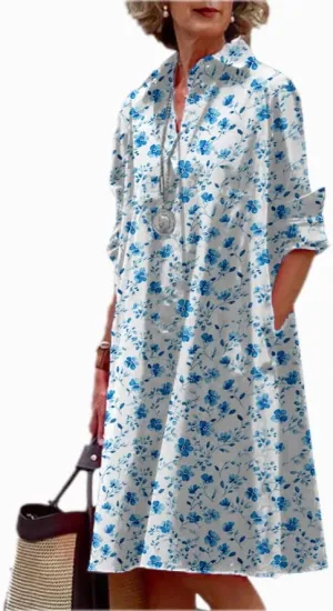 Womens Shirt Dress 3/4 Sleeve Button Down Midi Tunic 2025 Summer Beach Fashion Casual Trendy A-Line Tee Shirt Dress