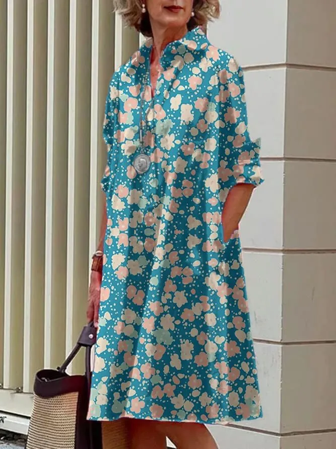 Womens Shirt Dress 3/4 Sleeve Button Down Midi Tunic 2025 Summer Beach Fashion Casual Trendy A-Line Tee Shirt Dress