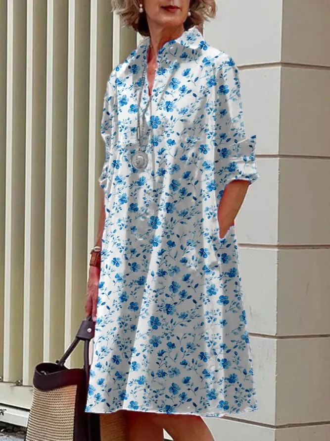 Womens Shirt Dress 3/4 Sleeve Button Down Midi Tunic 2025 Summer Beach Fashion Casual Trendy A-Line Tee Shirt Dress