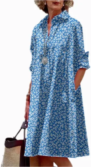 Womens Shirt Dress 3/4 Sleeve Button Down Midi Tunic 2025 Summer Beach Fashion Casual Trendy A-Line Tee Shirt Dress