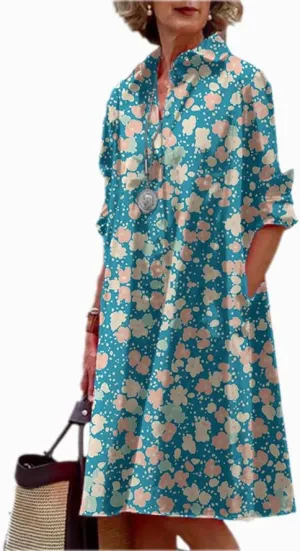 Womens Shirt Dress 3/4 Sleeve Button Down Midi Tunic 2025 Summer Beach Fashion Casual Trendy A-Line Tee Shirt Dress