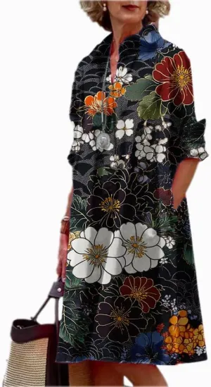 Womens Shirt Dress 3/4 Sleeve Button Down Midi Tunic 2025 Summer Beach Fashion Casual Trendy A-Line Tee Shirt Dress