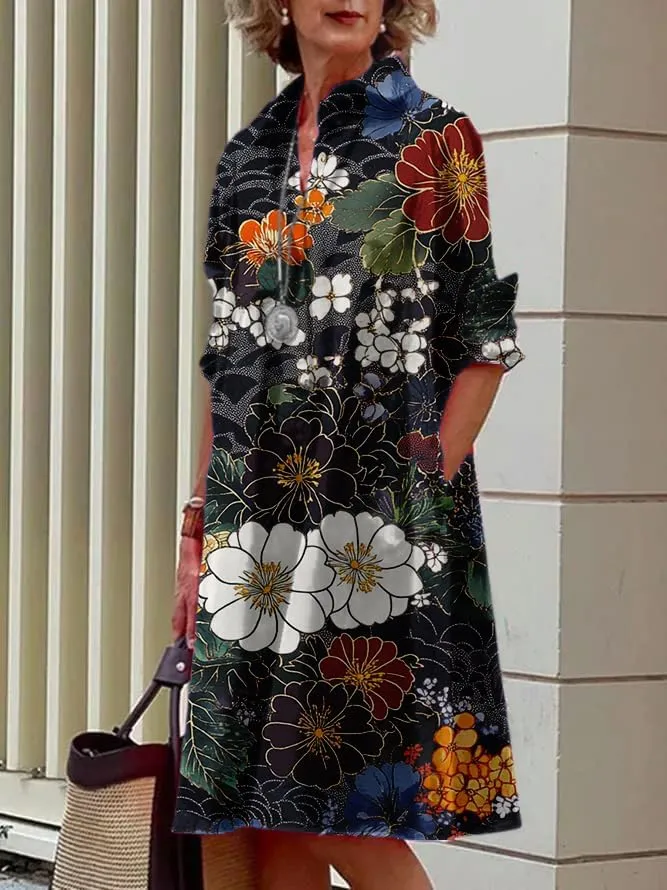 Womens Shirt Dress 3/4 Sleeve Button Down Midi Tunic 2025 Summer Beach Fashion Casual Trendy A-Line Tee Shirt Dress