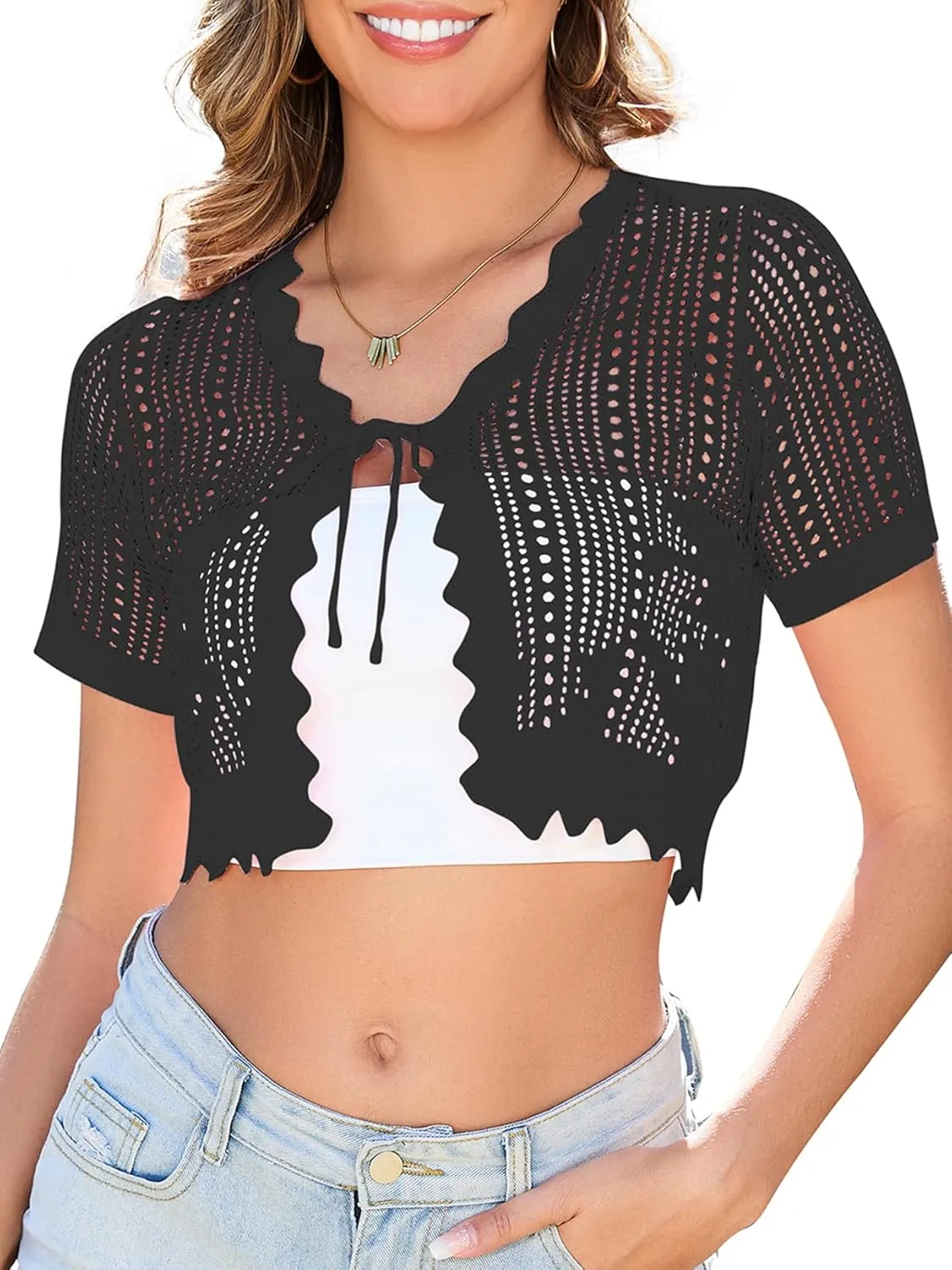 Women's Shrug Cardigan Short Sleeve Shrug for Women Knit Cardigans Sweater Cropped Sweaters Crochet Shrugs Cardigan