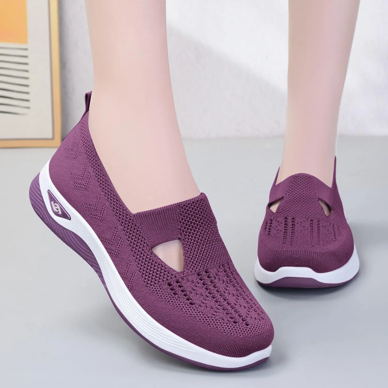 Women's Slip On Sneakers Breathable Mesh Soft Shoes Orthopedic Casual Walking Shoes Hands Free Slip in Foam Shoes