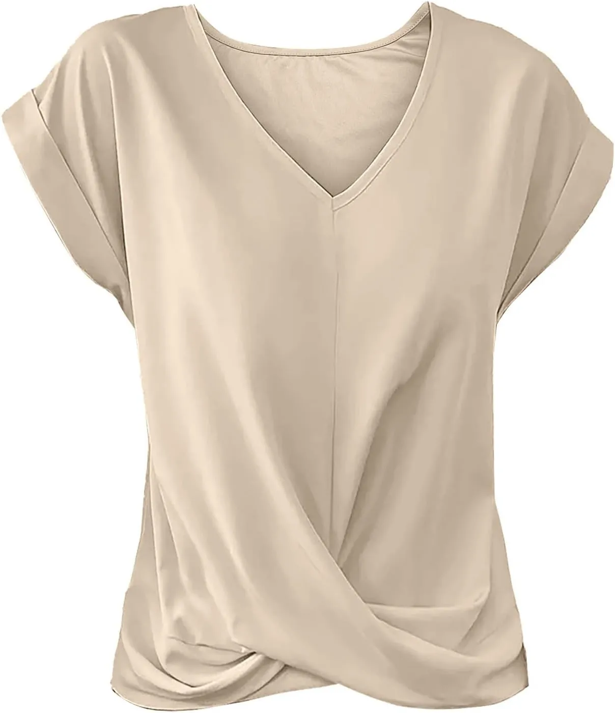 Womens Solid Color Tops Elegant Twist Knot Shirts Short Sleeve V Neck Blouses 2025 Casual Summer Outfits Fashion