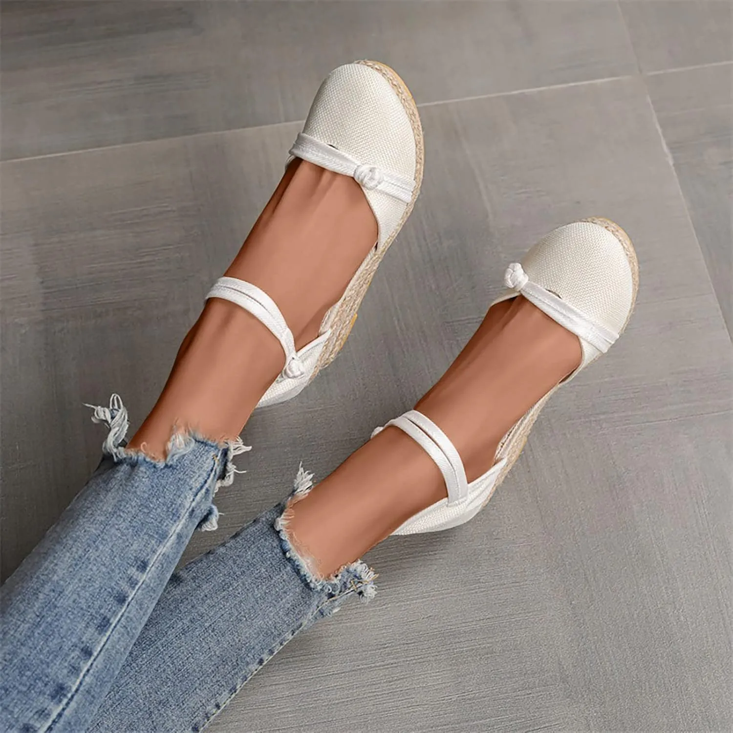 Women's Solid Textured Wedge Sandals Chinese Style Buckle Braided Shoe Closed Toe Summer High Heels Elegant Sandal