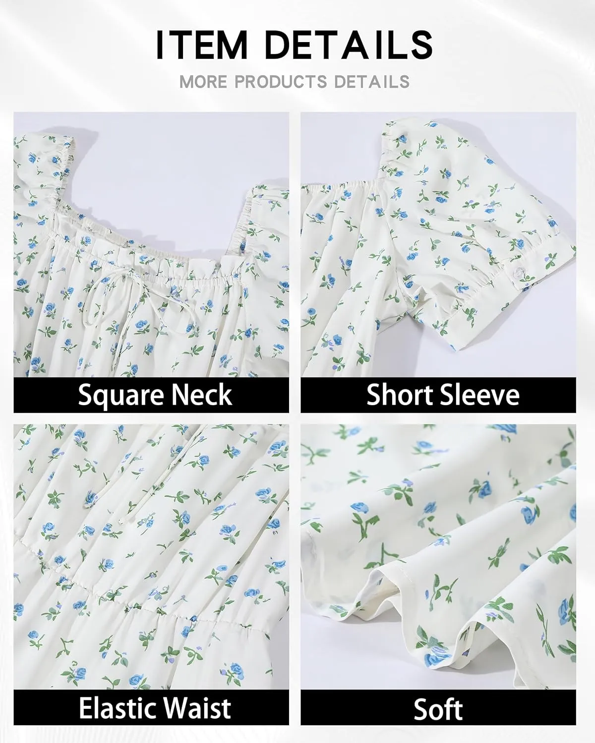 Womens Summer Dress 2025 Short Sleeve Square Neck Off Shoulder Floral Midi Casual Boho Dresses Beach Vacation Sundress