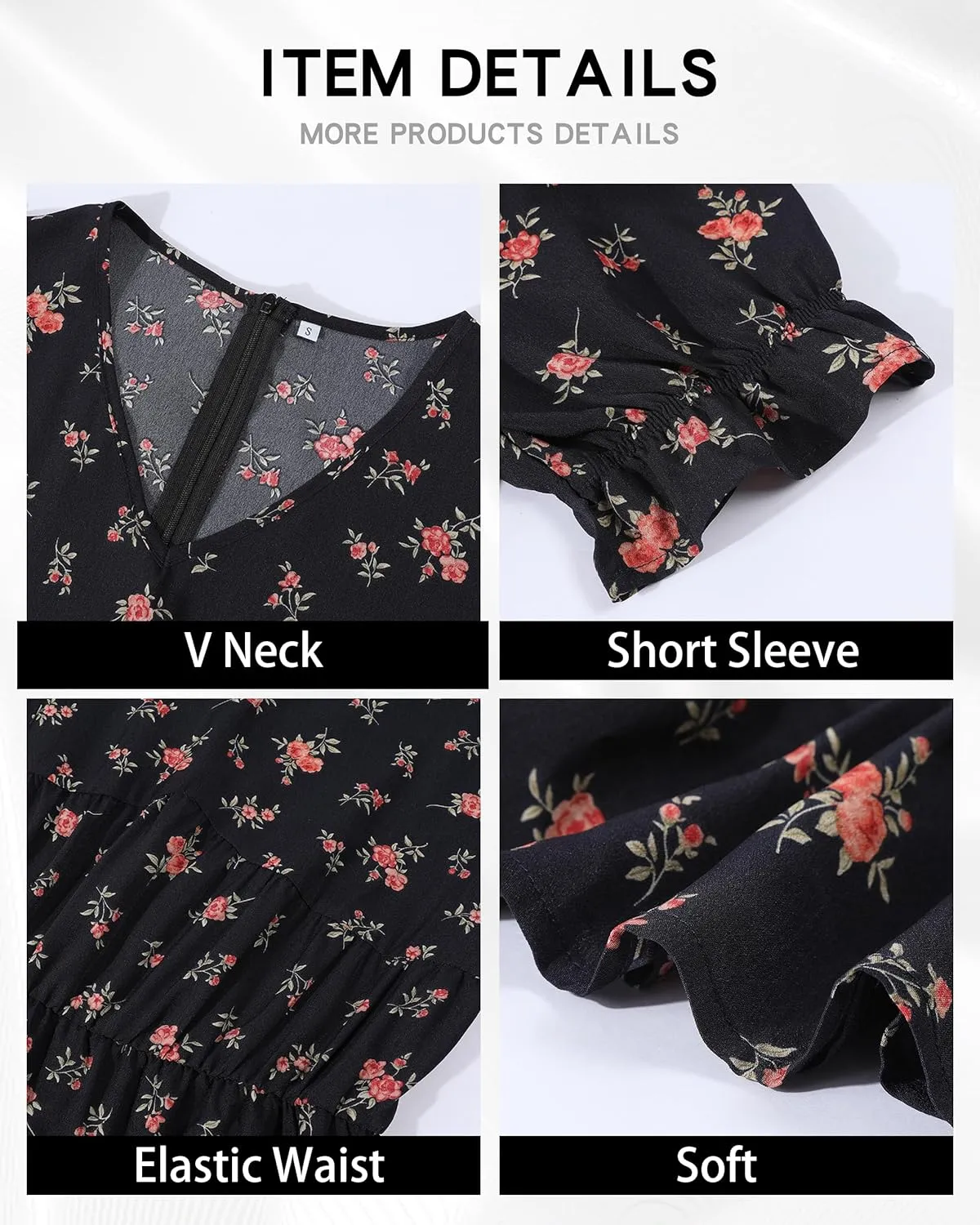Womens Summer Dress 2025 Short Sleeve V Neck Floral Midi Casual Dresses Fit Line Beach Vacation Sundress