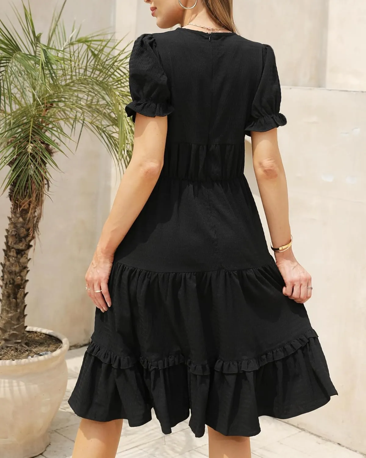 Womens Summer Dress 2025 Short Sleeve V Neck Floral Midi Casual Dresses Fit Line Beach Vacation Sundress