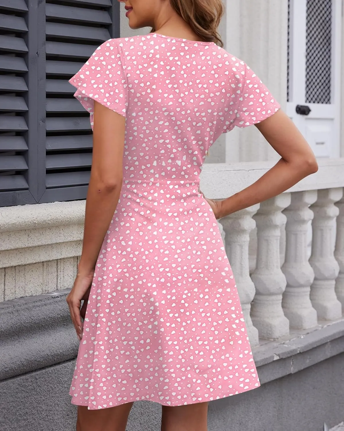 Womens Summer Floral Sundress Short Sleeves Coverups Split V Neck A-Line Elegant Mini Beach Skirt Dresses