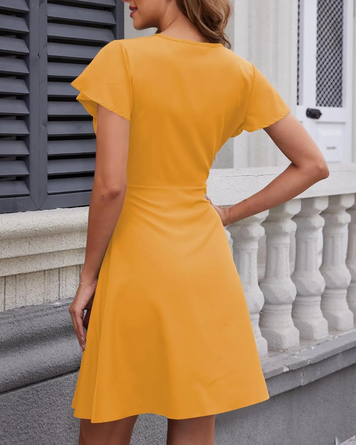 Womens Summer Floral Sundress Short Sleeves Coverups Split V Neck A-Line Elegant Mini Beach Skirt Dresses