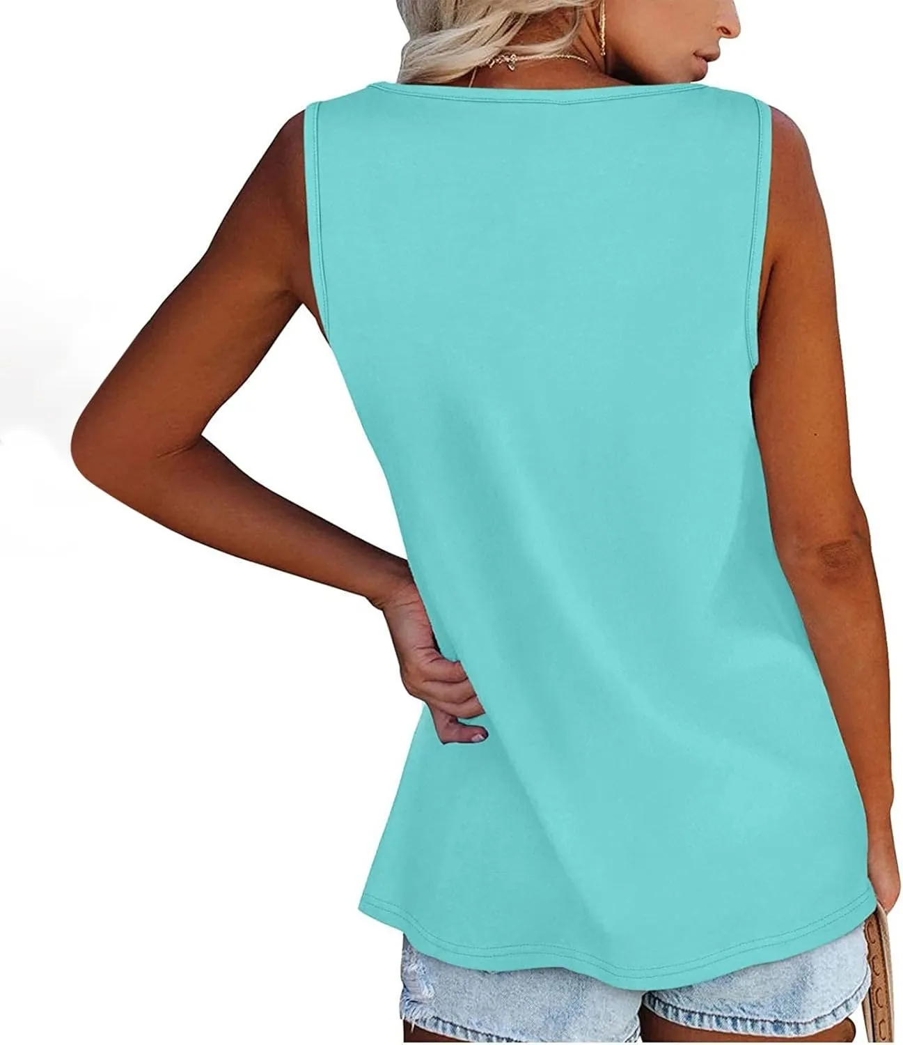 Womens Summer Tops 2023 Sleeveless Henley T-Shirts Tops Casual Button Down Tunics Holiday Going Out Tank Top Tee
