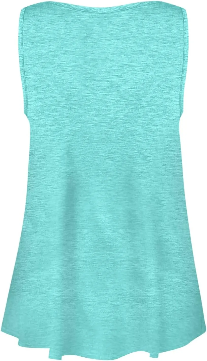 Womens Summer Tops 2023 Sleeveless Henley T-Shirts Tops Casual Button Down Tunics Holiday Going Out Tank Top Tee