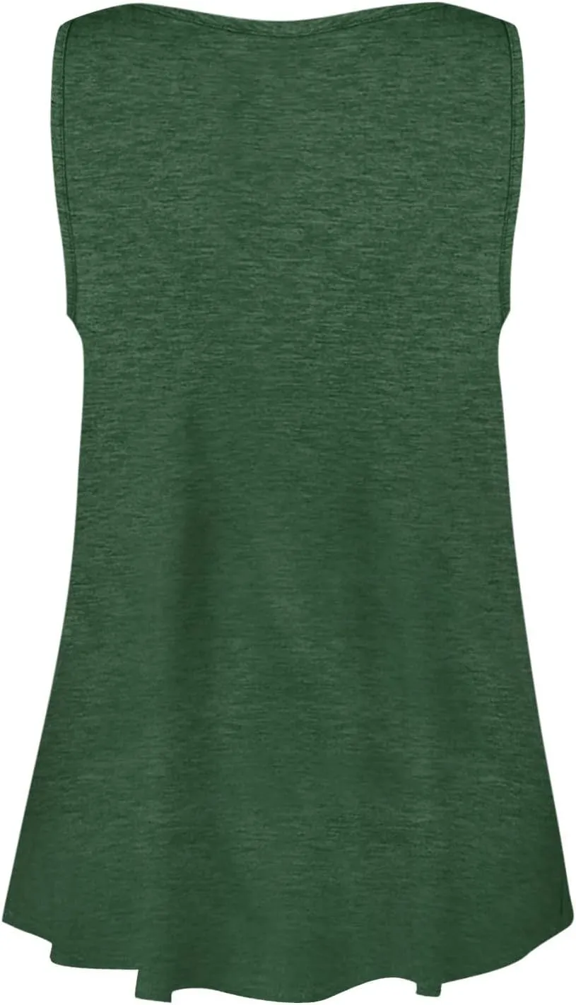 Women's Summer Tops 2025 Vacation Fit Casual Flowy Tank Tops Crew Neck Trendy Sleeveless Top Clothes Outfits