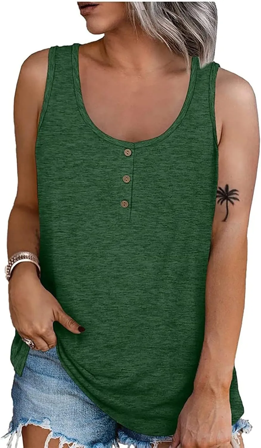 Women's Summer Tops 2025 Vacation Fit Casual Flowy Tank Tops Crew Neck Trendy Sleeveless Top Clothes Outfits