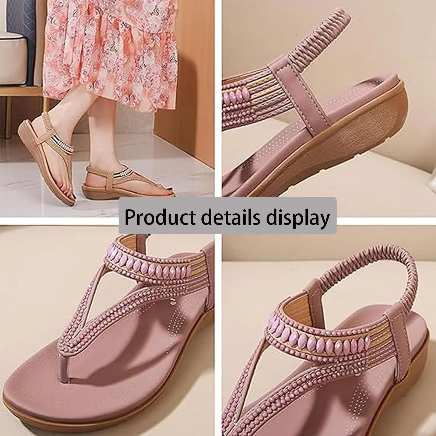 Women's T-Strap Flat Sandals With Sparkling Rhinestones, 2025 Comfortable Arch Support Orthopedic Sandals for Women