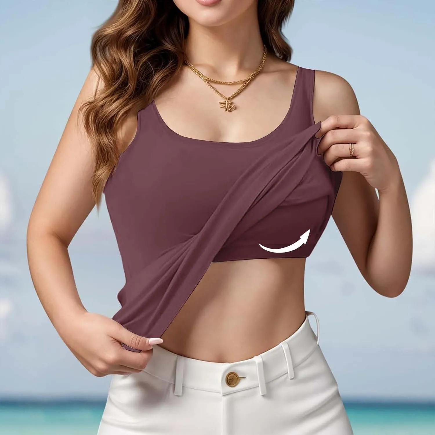 Women's Tank Tops with Built in Bras Scoop Neck Open Back Sports Racerback Vest Workout Sleeveless Padded Tanks