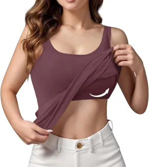 Women's Tank Tops with Built in Bras Scoop Neck Open Back Sports Racerback Vest Workout Sleeveless Padded Tanks