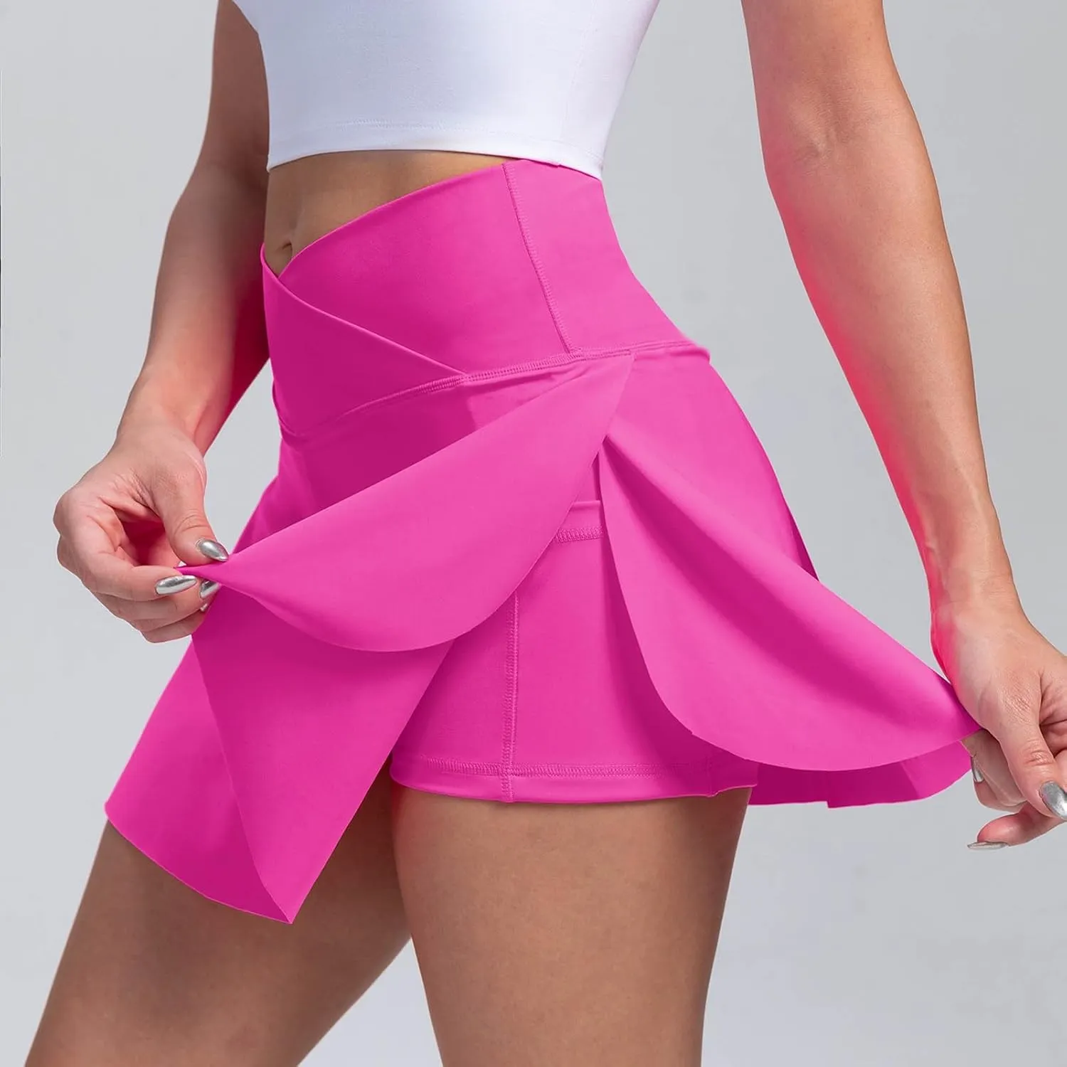 Women's Tennis Mini Skirts Elastic High Waisted Athletic Stretchy Skirt Inner Shorts Lightweight Running Workout Skort