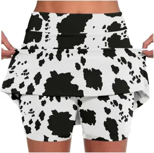 Womens Tennis Skirt Leopard Print Athletic Golf Mini Skirts Inner Shorts Summer High Waist Elastic Running Skorts