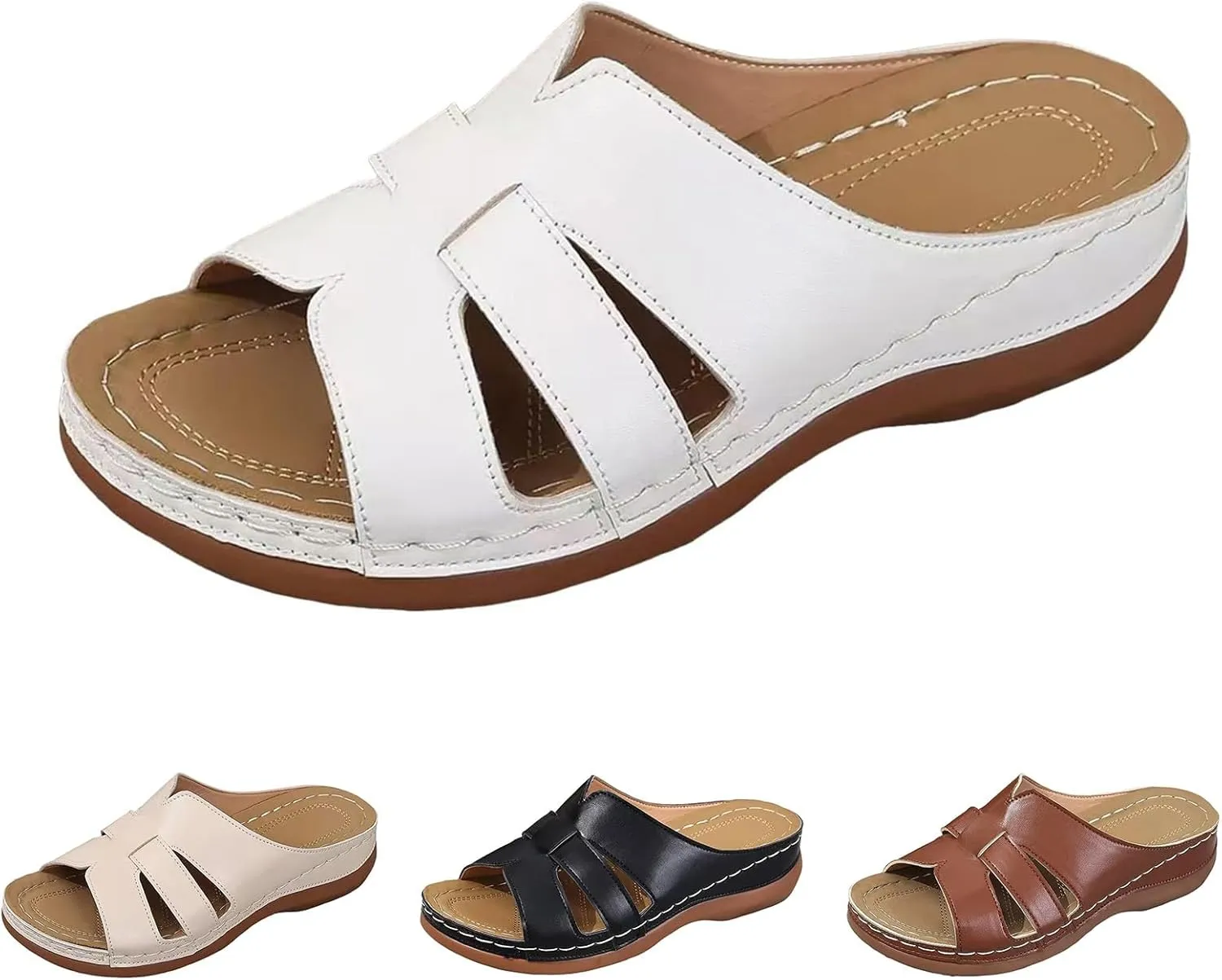 Women's Wedge Sandals Casual Arch Support Shoes Summer Open Toe Women Sandals Dressy Casual Boho Beach Ladies Wedges Summer Walking Shoes Comfortable Slip On Shoes