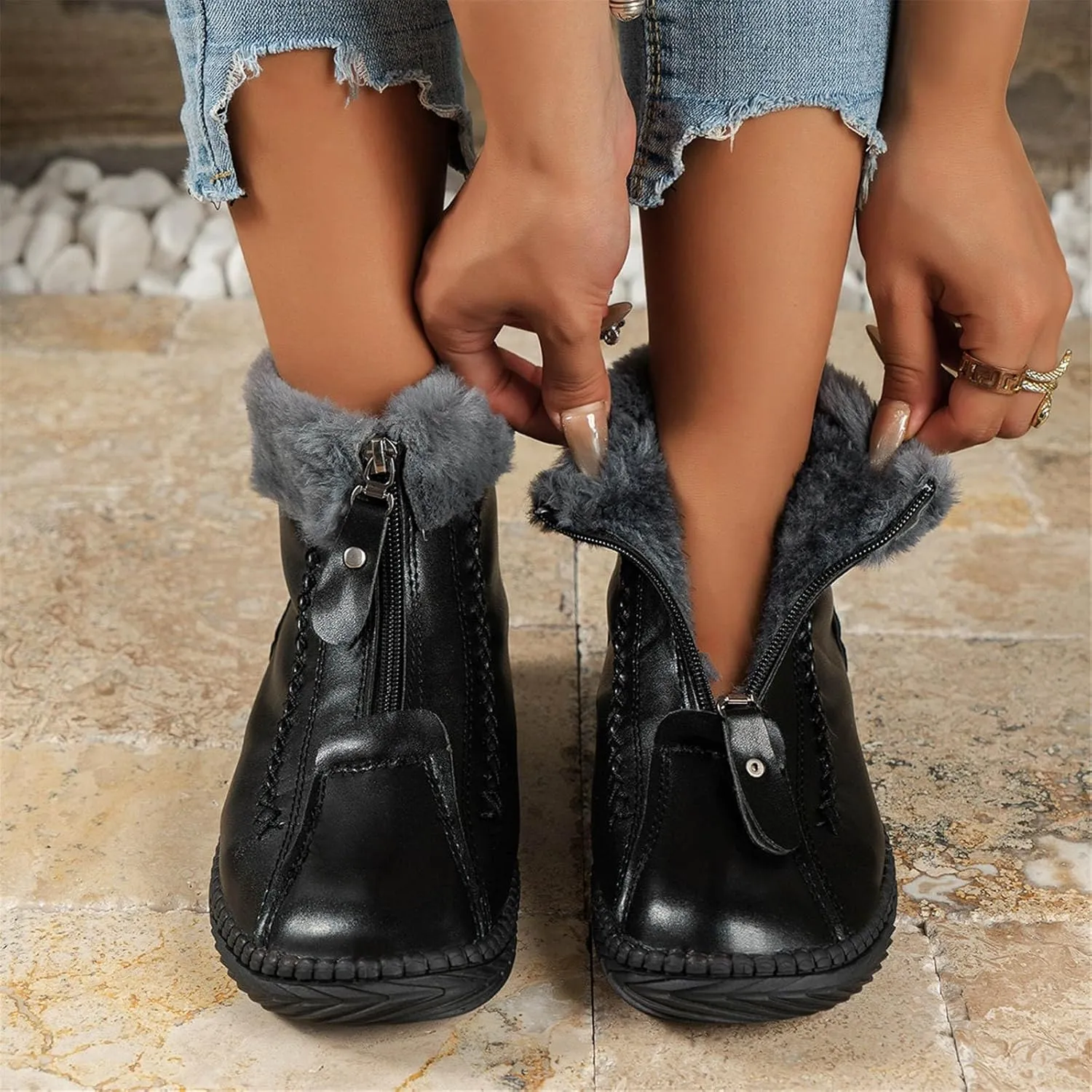 Womens Wide Size 10.5 Snow Boots Non Slip Winter Boots for Women Women's Wide Width Black Ankle Winter Boots Winter Snow Boots Tall Winter Boots for Women