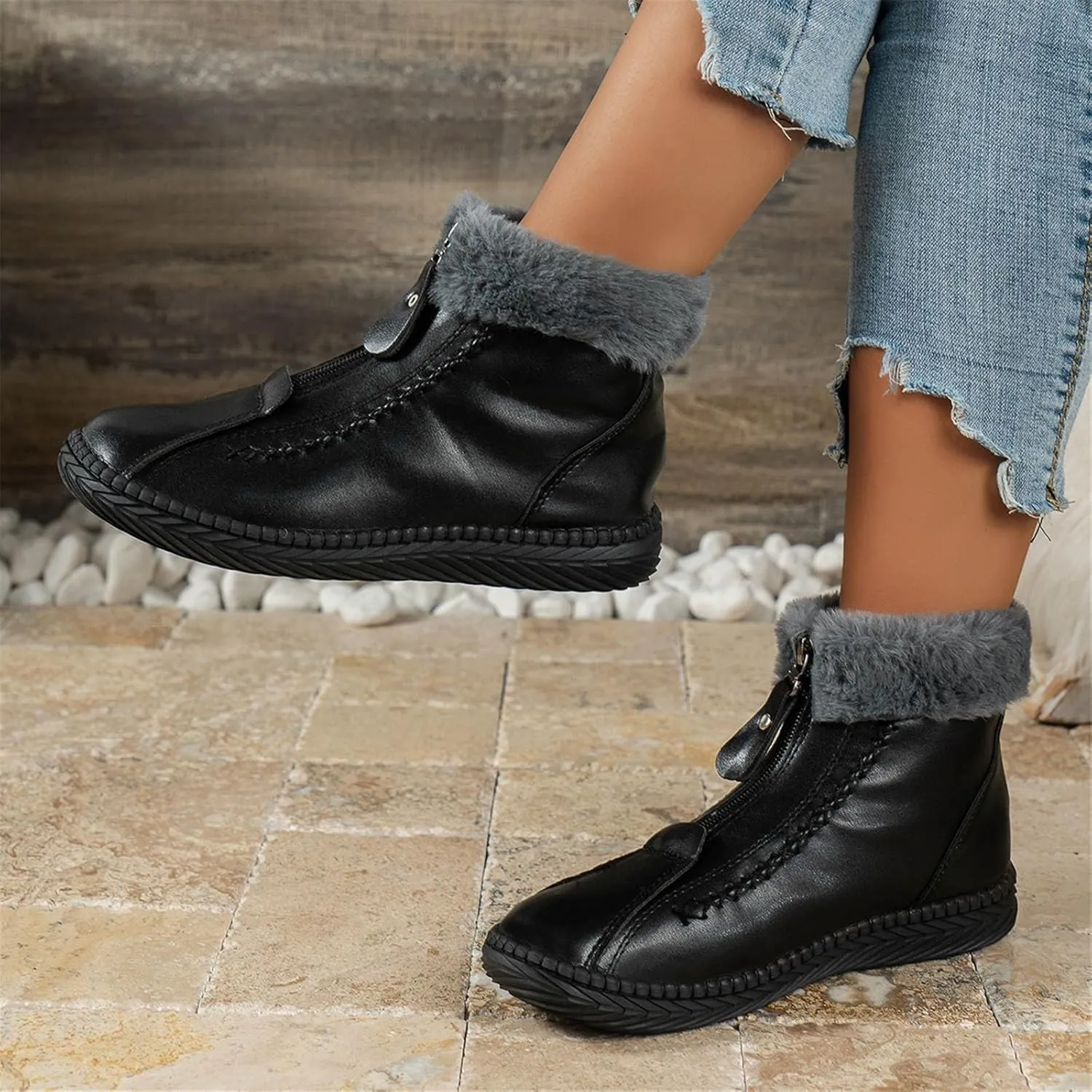 Womens Wide Size 10.5 Snow Boots Non Slip Winter Boots for Women Women's Wide Width Black Ankle Winter Boots Winter Snow Boots Tall Winter Boots for Women
