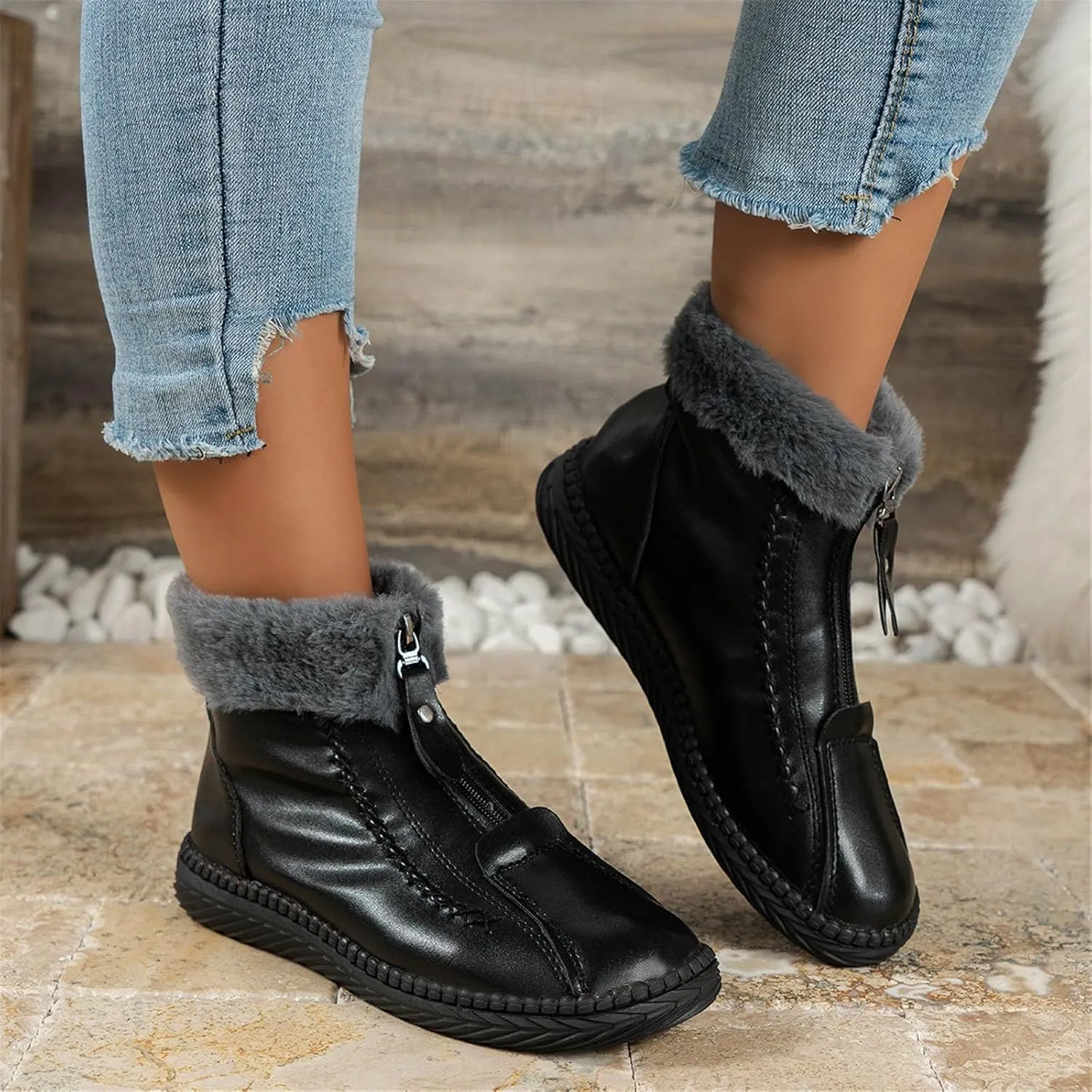 Womens Wide Size 10.5 Snow Boots Non Slip Winter Boots for Women Women's Wide Width Black Ankle Winter Boots Winter Snow Boots Tall Winter Boots for Women