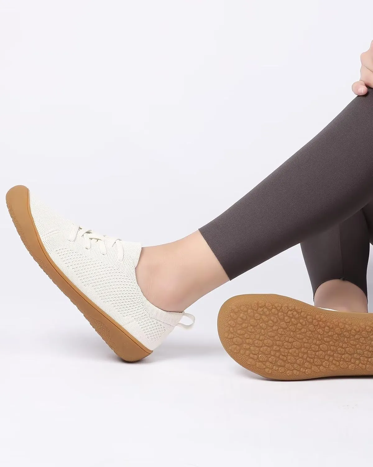 Women's Wide Toe Minimalist Barefoot Walking Shoes Comfort Low Top Knit Lace-up Sneakers Casual Outdoor Tennis Shoes